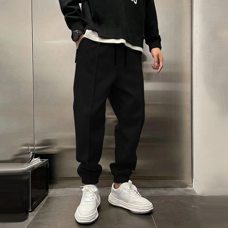 Men's Solid Plush Loose Elastic Waist Casual Sports Pants 03497832Z