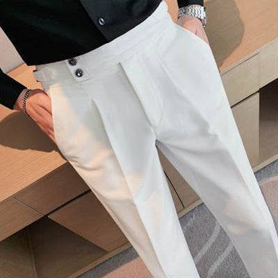 Men's British Style Slim Fit Cropped Formal Pants