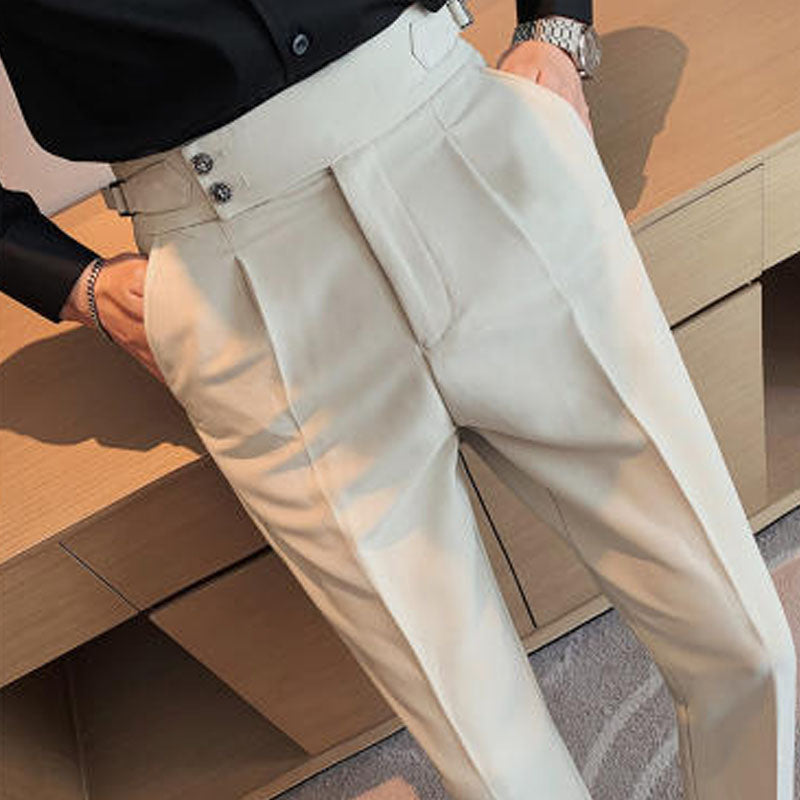 Men's British Style Slim Fit Cropped Formal Pants