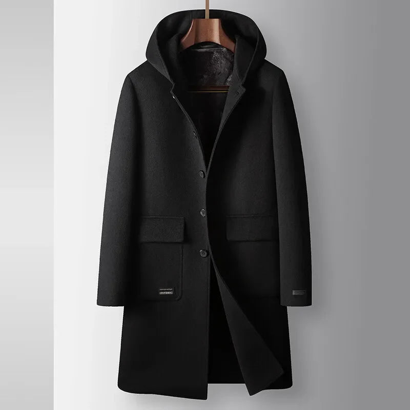 Luciano Hooded Wool Overcoat