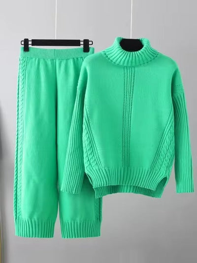 Scarlett™ - Stylish High-neck Pullover Knit Sweater with Loose Pants Set