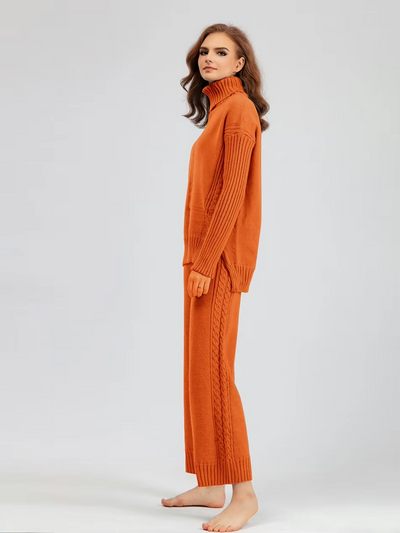 Scarlett™ - Stylish High-neck Pullover Knit Sweater with Loose Pants Set