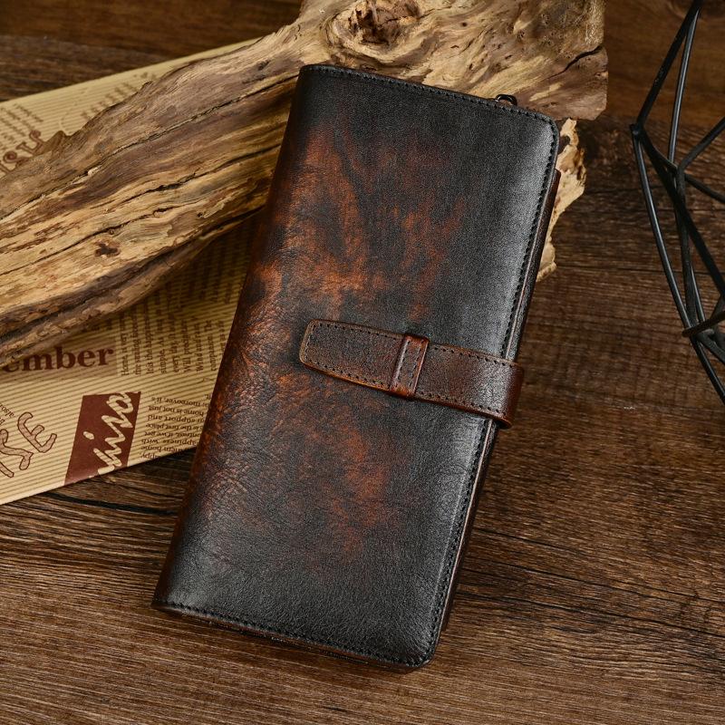 Men's Genuine Leather Vintage Distressed Multi-card Slot Long Wallet 92539196U