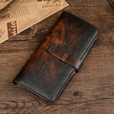 Men's Genuine Leather Vintage Distressed Multi-card Slot Long Wallet 92539196U