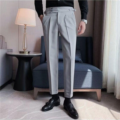 Men's British Style Slim Fit Cropped Formal Pants