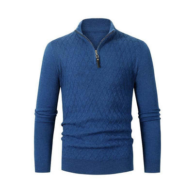 Men's Classic Half Turtleneck Zipper Solid Color Long Sleeve Pullover Sweater 53262587K