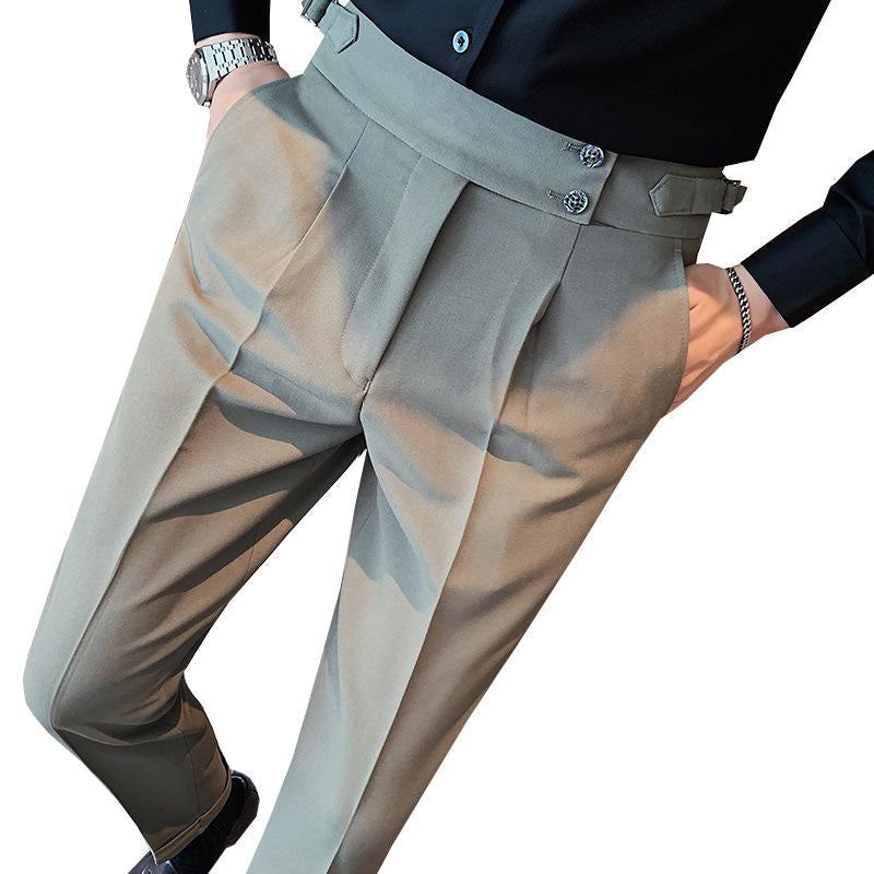 Men's British Style Slim Fit Cropped Formal Pants