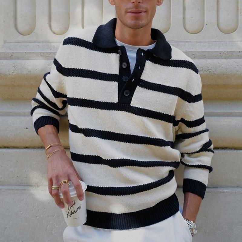 Men's Vintage Striped Button Lapel Knit Sweater 75042171U