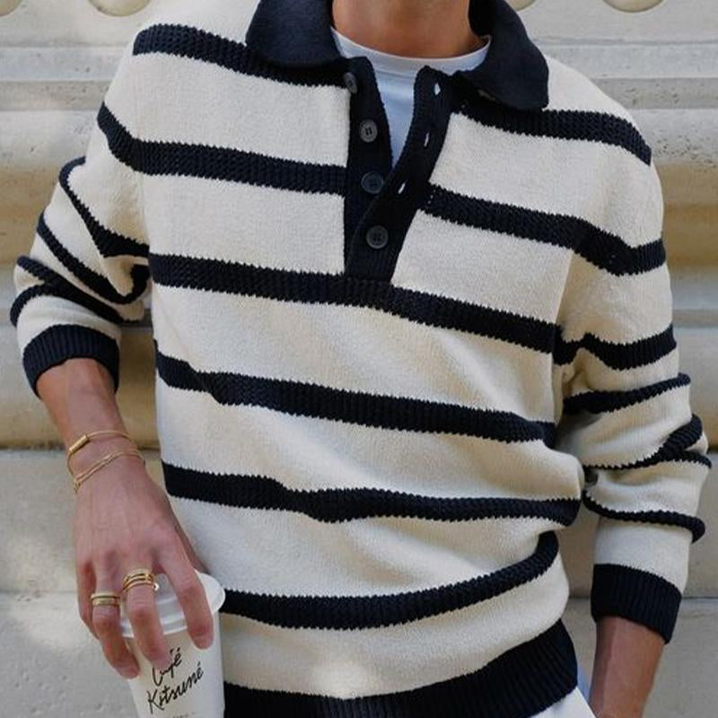 Men's Vintage Striped Button Lapel Knit Sweater 75042171U