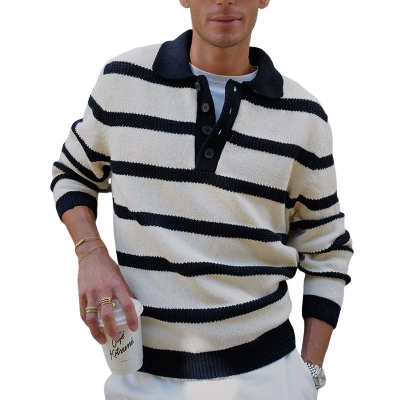 Men's Vintage Striped Button Lapel Knit Sweater 75042171U