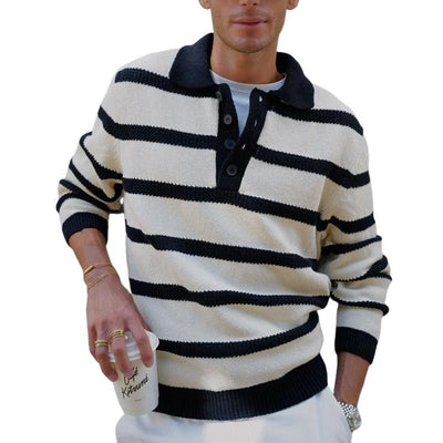 Men's Vintage Striped Button Lapel Knit Sweater 75042171U