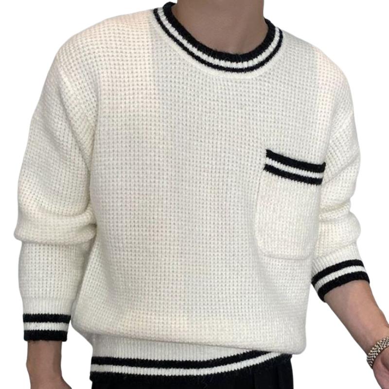 Men's Casual Round Neck Contrast Color Loose Knit Sweater 16755079M