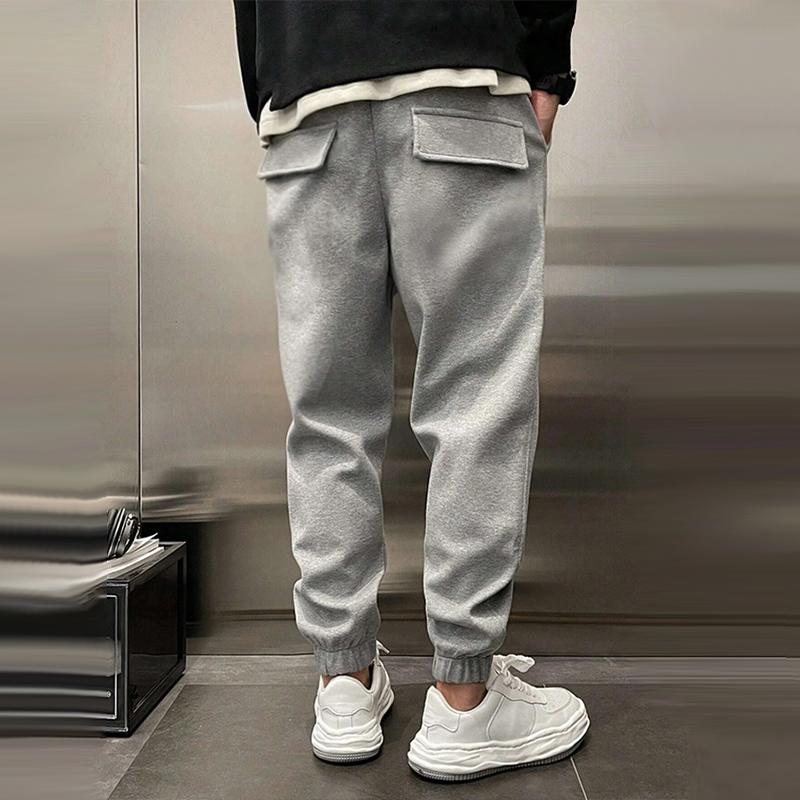 Men's Solid Plush Loose Elastic Waist Casual Sports Pants 03497832Z