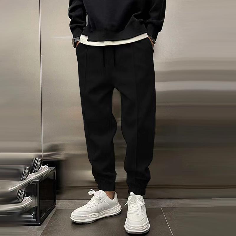 Men's Solid Plush Loose Elastic Waist Casual Sports Pants 03497832Z