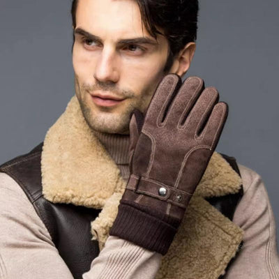 Men's Autumn And Winter Plus Velvet Cotton Thick Warm Touch Screen Pigskin Gloves 56642107K