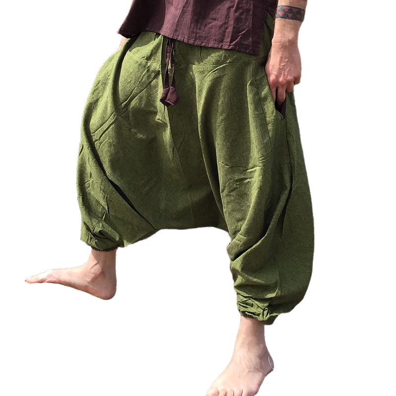 Men's Loose Cotton and Linen Solid Color Harem Pants 56751187X